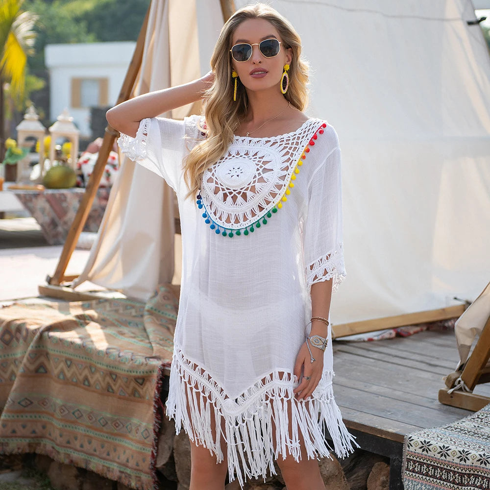 Vestido Feminino Hippie Franja Guarnição Verão Luce