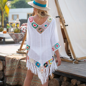 Vestido Biquini Crochê Hippie Malha Túnica Oca